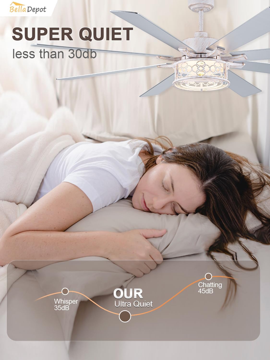 72 Inch Farmhouse Ceiling Fan with Lights Large Chandelier Caged Fan with Quiet Reversible DC Motor Rustic Fan with Wooden Blades White - Ideal for Bedroom, Living Room, Dining Room, Any Big Spaces