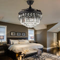 42'' Crystal Ceiling Fan with Light Modern Luxury Black Pendant Chandelier Geometric Design Led Light Fixture, Remote 3 Gears Adjustable Light Colors and Fan Speeds, Silent Motor