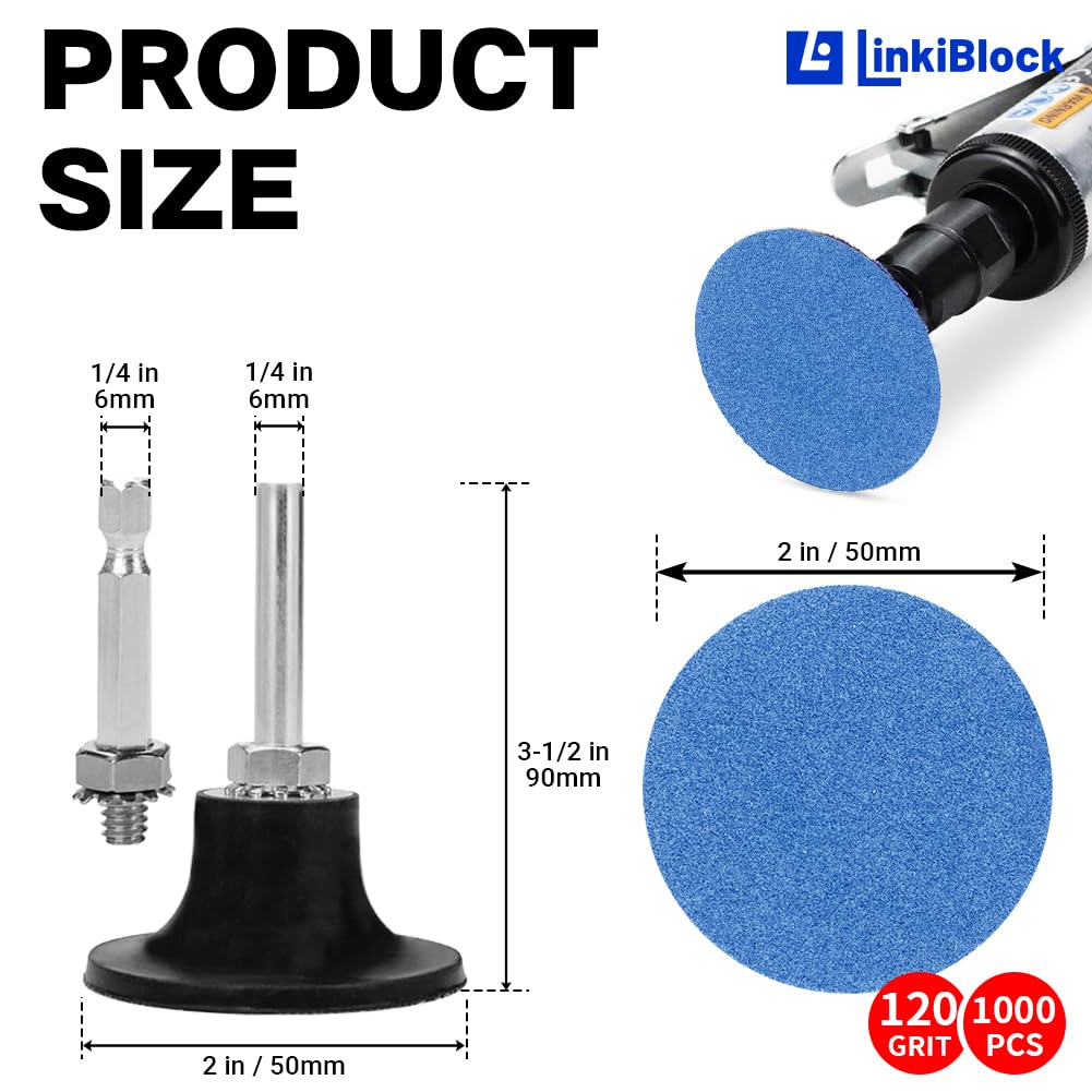 1000Pcs 2 inch R-Type Quick Change Zirconia Surface Conditioning Sanding Discs Set 120 Grit with Adapter & Backing Pad