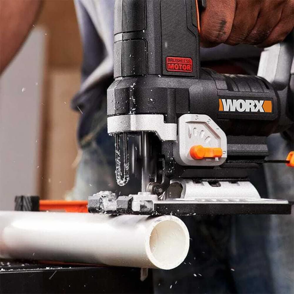 WORX Nitro WX542.9 Cordless Pendulum Stroke Jigsaw 20 V - Brushless Motor - Professional Jigsaw with Suction Adapter - Also Ideal for Mitre Cuts - PowerShare Compatible - Without Battery and Charger