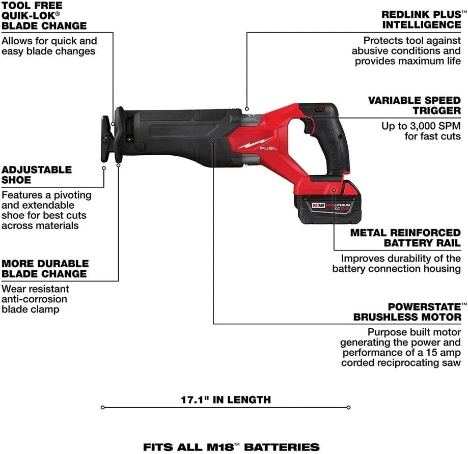 2821-21 Variable speed Power Reciprocating Saws for Milwaukee M18 FUEL Brushless Reciprocating Saw Kit Red/Black