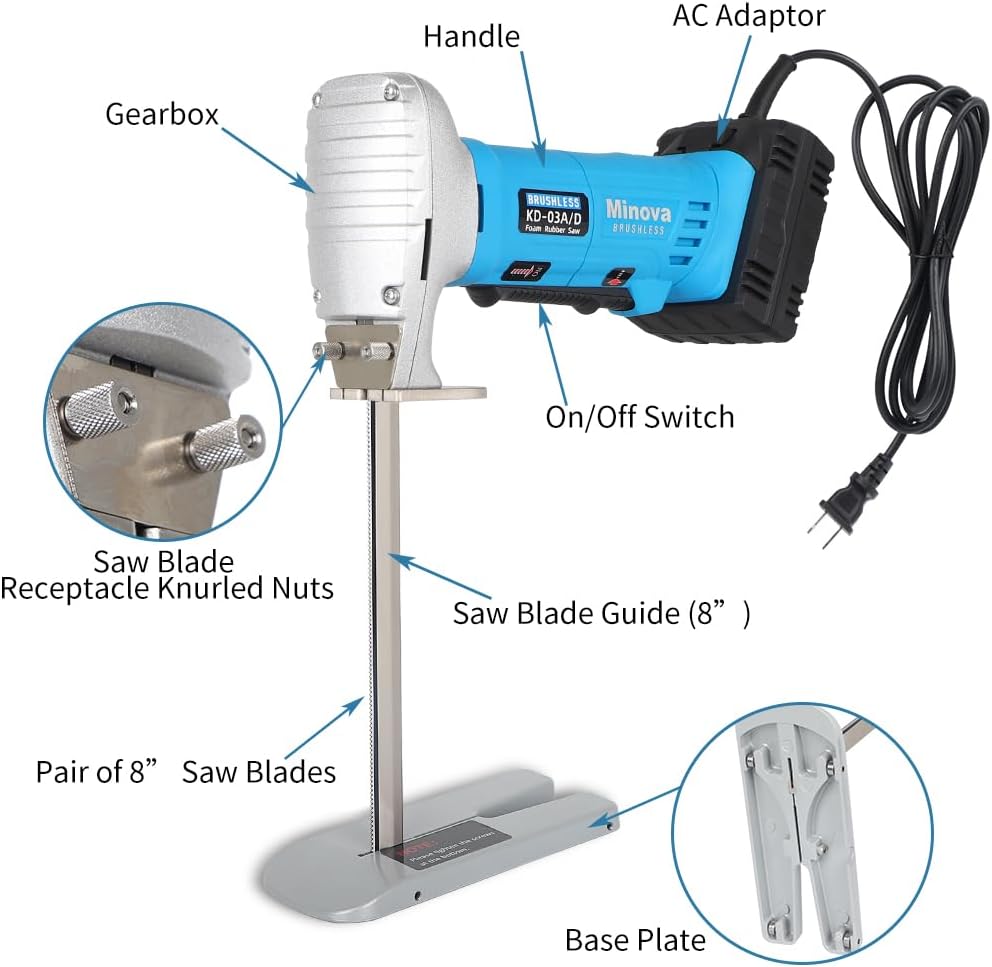 Brushless Foam Rubber Cutter 8' Kit, Cutting of All Densities of Rubber, upholstery foam cushion & Flexible Plastic Foam, Heavy-Duty Cutting Tool, Designed for Fast (Corded)