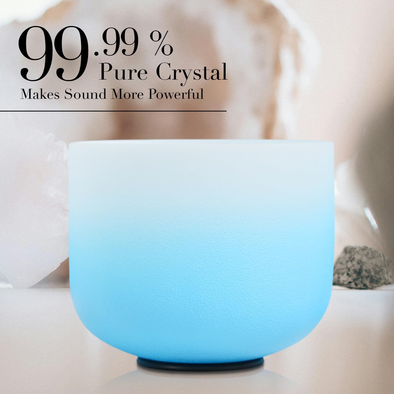 CVNC 432HZ 6-12 Inch Azure Blue Color Aria Gradient Design Frosted Quartz Crystal Singing Bowls Chakra Set of 7 with Carry Case Bags for Sound Healing and Meditation