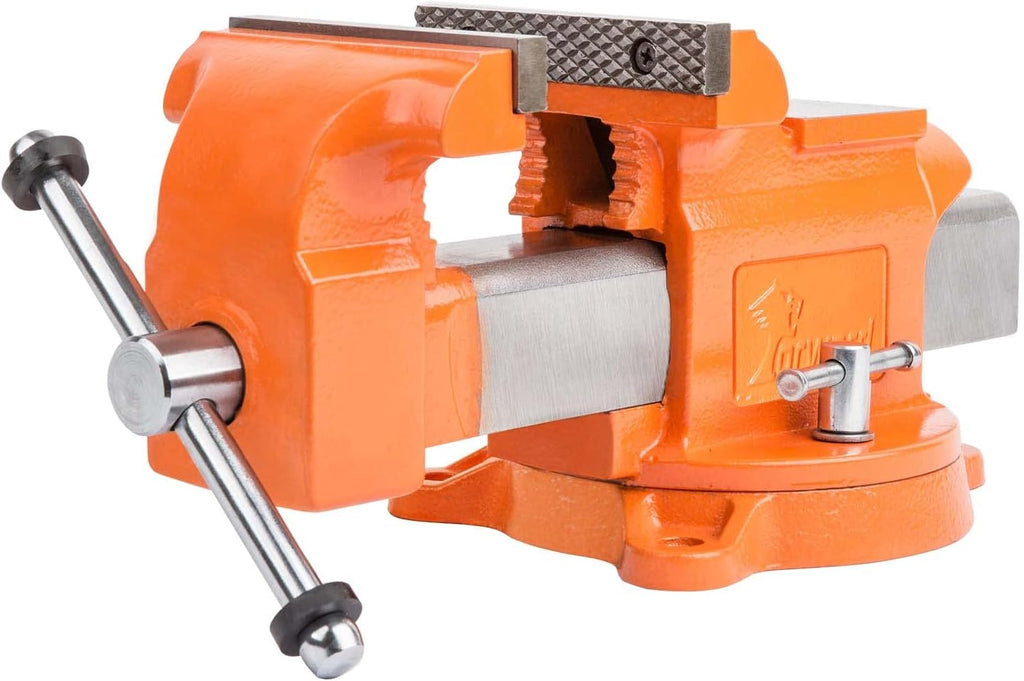 Forward Bench Vise 5 Inch Ductile Iron Bench Vice with 360 Degree Swivel Base and Channel Steel Guide Bar 30505 (5')