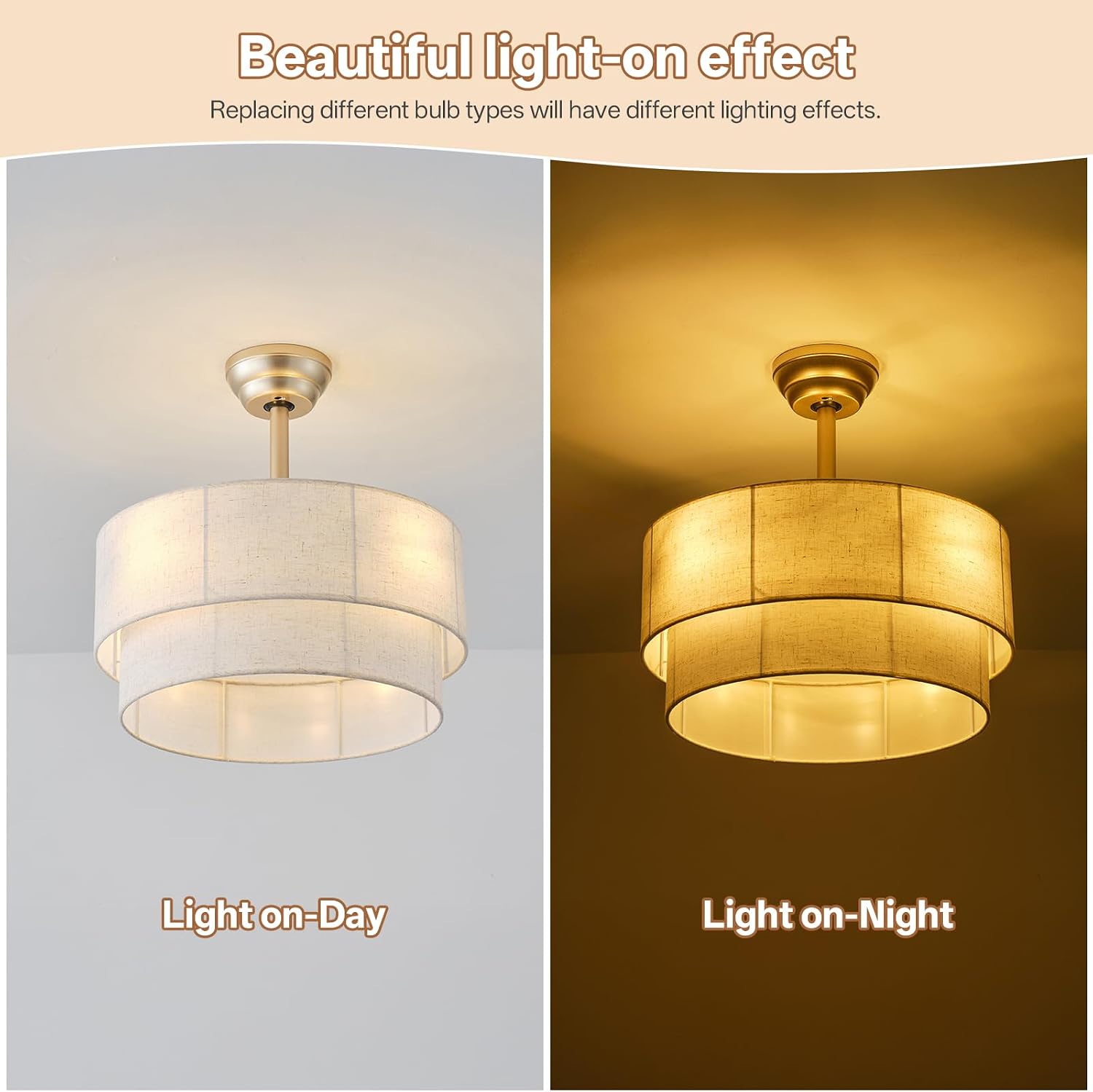 20' Boho Ceiling Fans with Lights, Coastal Fandelier Chandelier Ceiling Fan with Light Remote Control, Caged with 6 Speeds for Bedroom, Nursery (Beige)