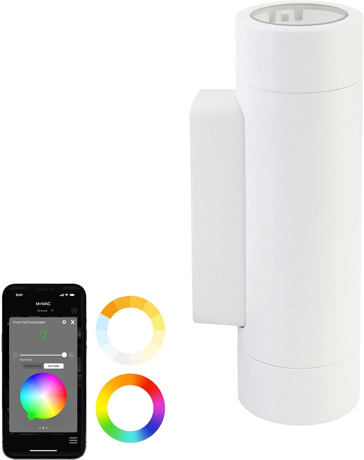 WAC Lighting LED 12V Colorscaping Smart App Controllable Landscape Lighting with RGBWW Color Changing and Tunable White Wall Cylinder with Adjustable Beam Angle in White