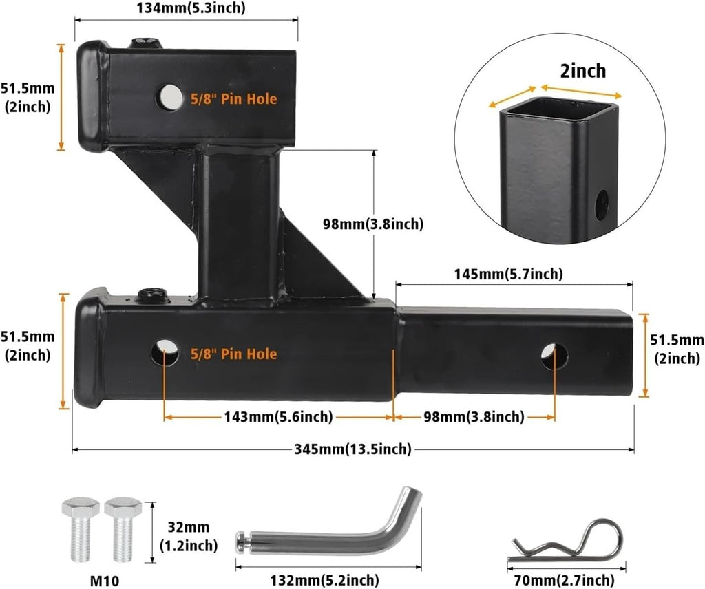 Compatible With 2 Inch Extender To 10 Inch Max Length Adjust 7-1/2 Inch Riser Or Drop 4,000 Lbs Dual Hitch Extension With Bolt Nut Kit