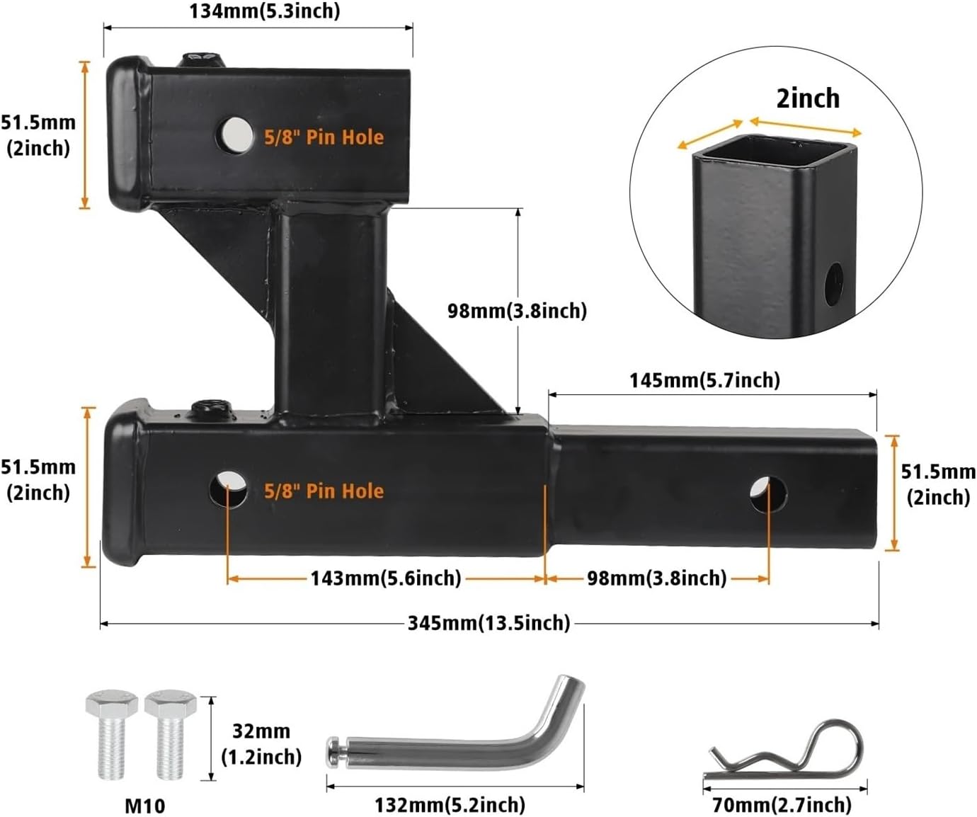 Compatible With 2 Inch Extender To 10 Inch Max Length Adjust 7-1/2 Inch Riser Or Drop 4,000 Lbs Dual Hitch Extension With Bolt Nut Kit