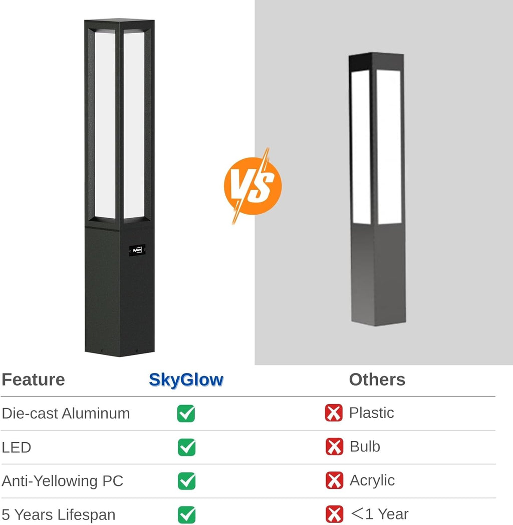 SkyGlow 32' Bollard Light, 120V Line Voltage Aluminum LED IP65 Waterproof Modern Outdoor Landscape Path Lights 3000K Curb Appeal Hardwired for Garden Pathway Lawn Patio Courtyard Driveway Commercial
