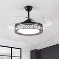 42' Ceiling Fan with Light, Modern Invisible Ceiling Fan Chandelier with Retractable Blade, Dimmable LED 3 Lighting 3 Speeds Change Ceiling Fans Lights with Remote Control (Black)