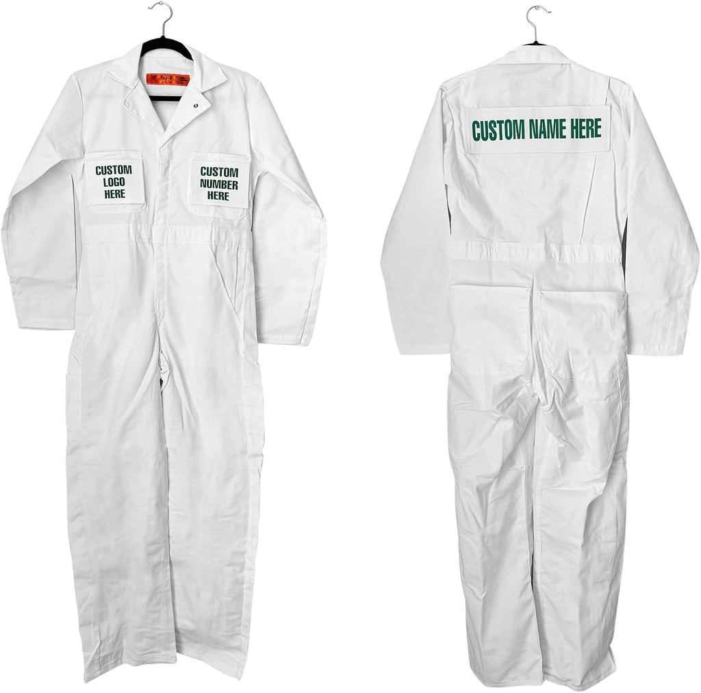 Caddie Adults Uniform Custom Golf Outfit (White) - Caddy Jumpsuit w/2 Front Pocket Patches,1 Back Patch