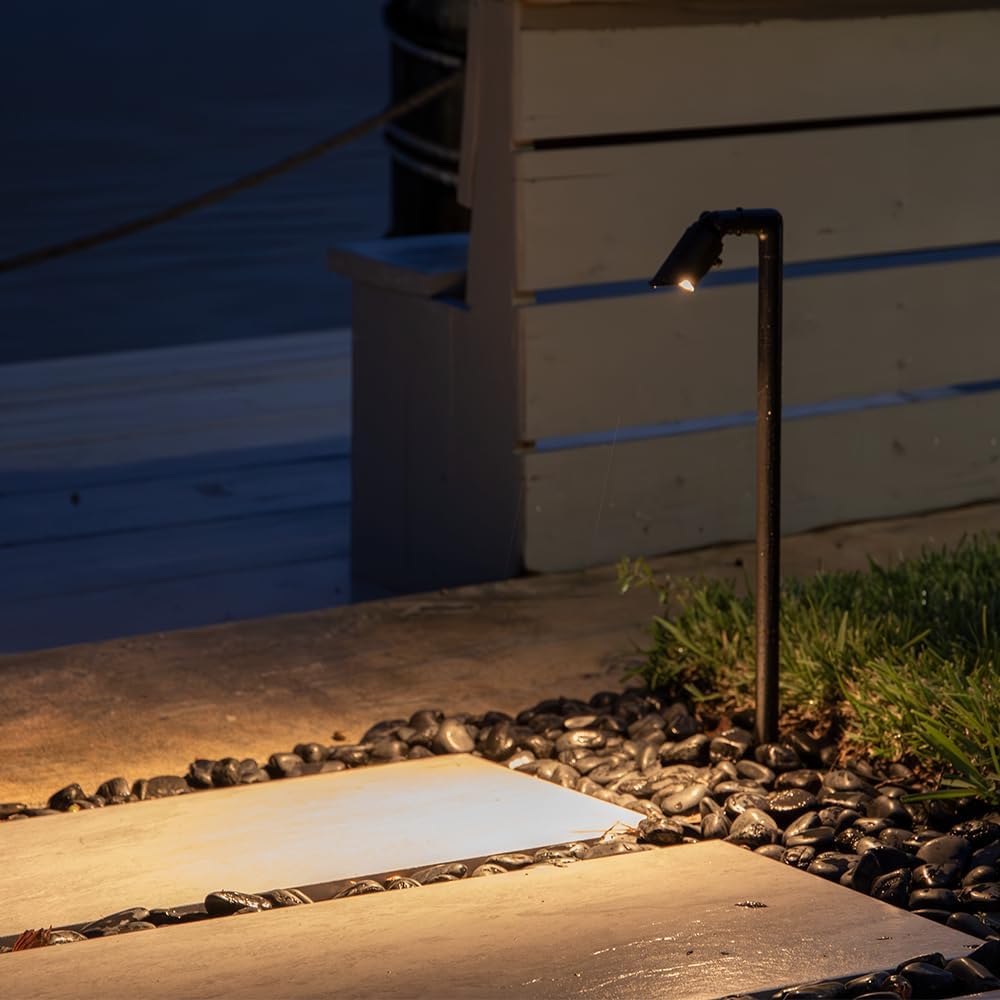 VOLT Innovator 12V Adjustable Cast Brass Path Light (Black) with 2W 2700K MR11 LED Bulb for Low Voltage Landscape Lighting on Outdoor Pathway, Walkway, Garden, Driveway or Patio