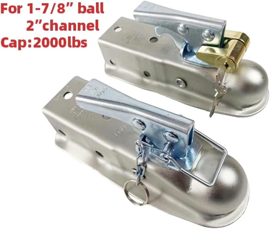 Trailer Hitch, Trailer 2000lbs 1-7/8' X 2'' Ball Trailer Coupling Hitch Back Trailer Coupler Straight Tongue RV Parts Camper Caravana Accces(with Lock)