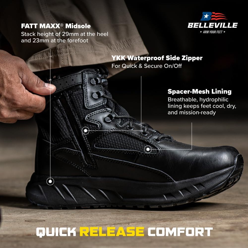 Belleville MAXX 6Z & 8Z Tactical Boots - Shock-Absorbing Midsole for Motorcycle Shoes - Slip-Resistant Vibram Outsole for Police Boots - All-Terrain Durability for Tactical Shoes