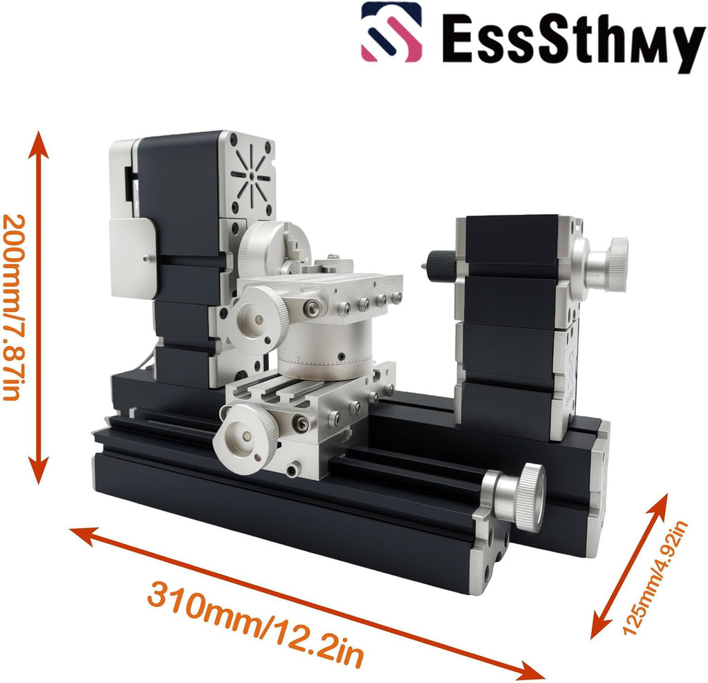 60W 12000RPM High Power Mini Metal Rotating Lathe,4-axis desktop lathe machine，Wood DIY/Soft Metal Crafting 150mm machining diameter