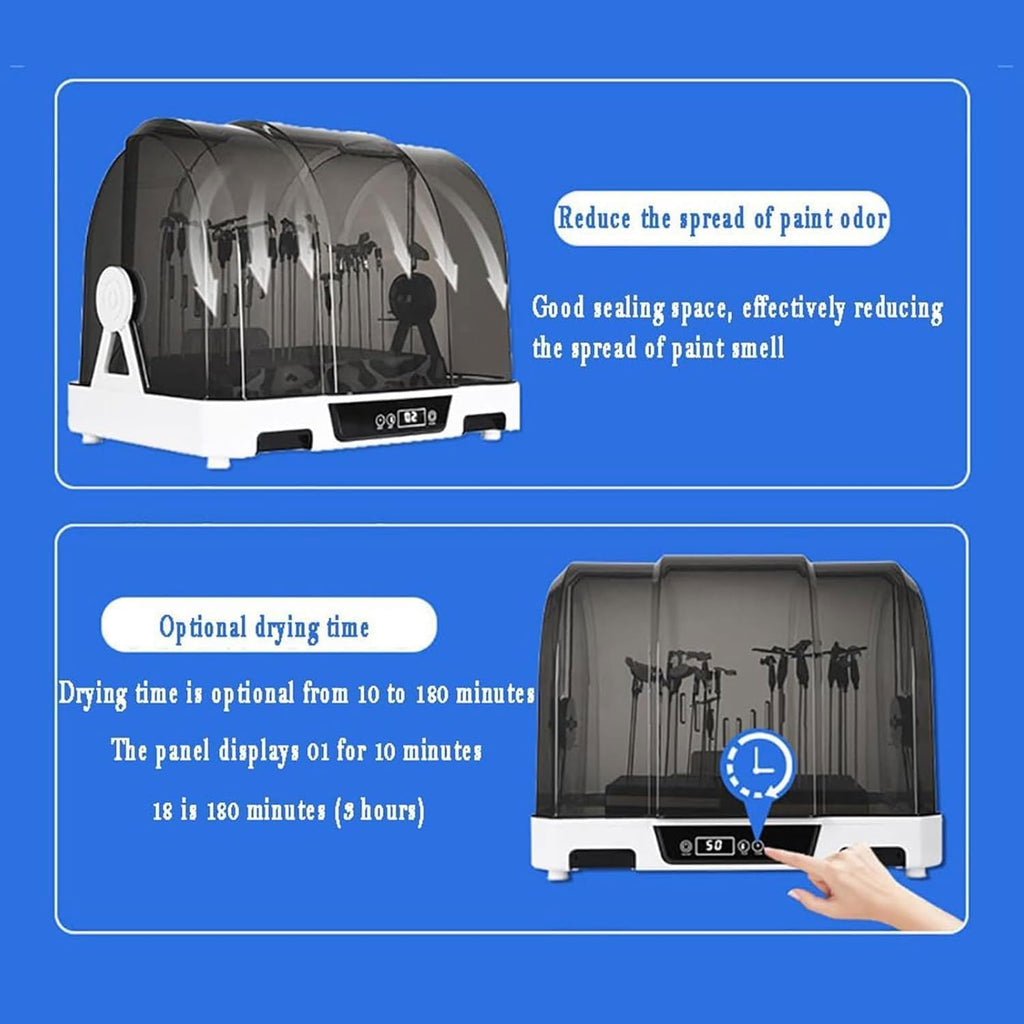 200W Airbrush Spray Booth Kit, Airbrush Drybooth with Water Filter Box and Dust Cover, 20-50℃ Temperature Adjustment&10-180min Time Setting&90° Clamshell Design, for Painting Model Craft Hobby DIY