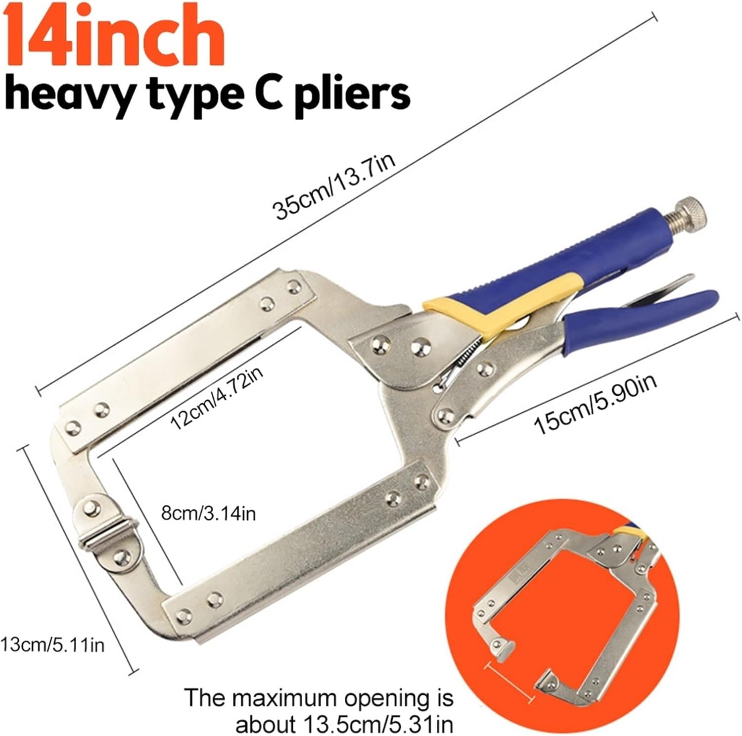14 Inch C Clamp Weld Clip Woodwork Fix Plier Pincer Tong Tenon Grip Vise Swivel Pad Locator Alloy Hand Tool for Wood Working Vise Grip Pliers