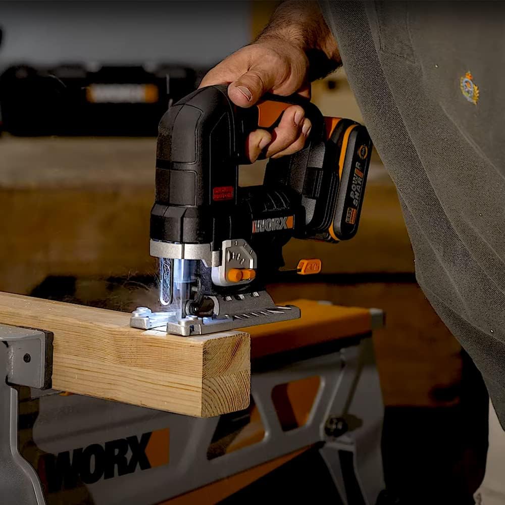 WORX Nitro WX542.9 Cordless Pendulum Stroke Jigsaw 20 V - Brushless Motor - Professional Jigsaw with Suction Adapter - Also Ideal for Mitre Cuts - PowerShare Compatible - Without Battery and Charger
