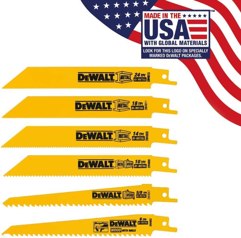 DEWALT 20V MAX XR Compact Reciprocating Saw (DCS367P1) and Reciprocating Saw Blades Set (DW4856) - 6 Pieces