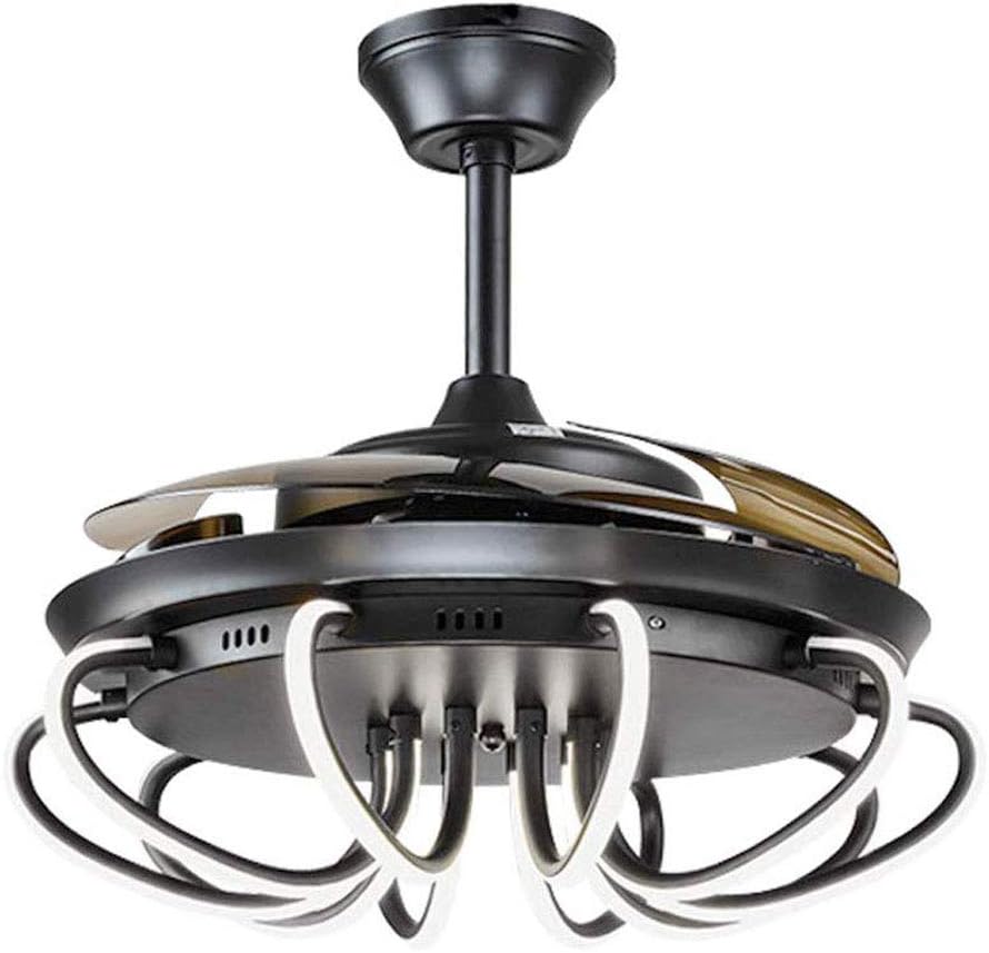 Ceiling Fan with Light 42 Inch Industrial Ceiling Fan Retractable Blades Vintage Cage Chandelier Fan with Remote Control, 5 Edison Bulbs Needed, Not Included, Black (black1)