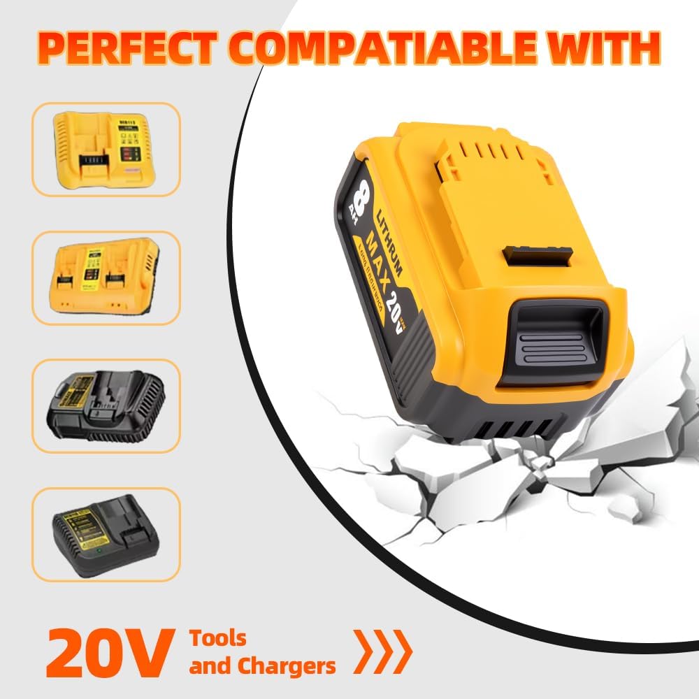1Pack 8.0Ah 20V Battery Replacement for Dewalt 20V Lithium Battery Compatible with Dewalt 20 Volt MAX XR DCB200 DCB201 DCB203 DCB204 DCB205 DCB206 DCD DCF DCG Series Cordless Power Tools