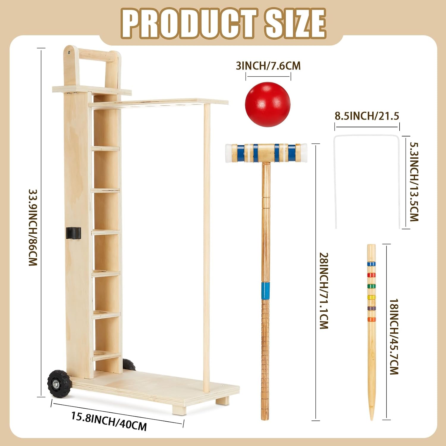 Hiboom 6 Player Croquet Set for Adults with Wooden Stand, Rubber Wooden Mallets, Colored Balls and Steel Wicket for Family & Friends, Great for Outdoor Lawn, Backyard Park