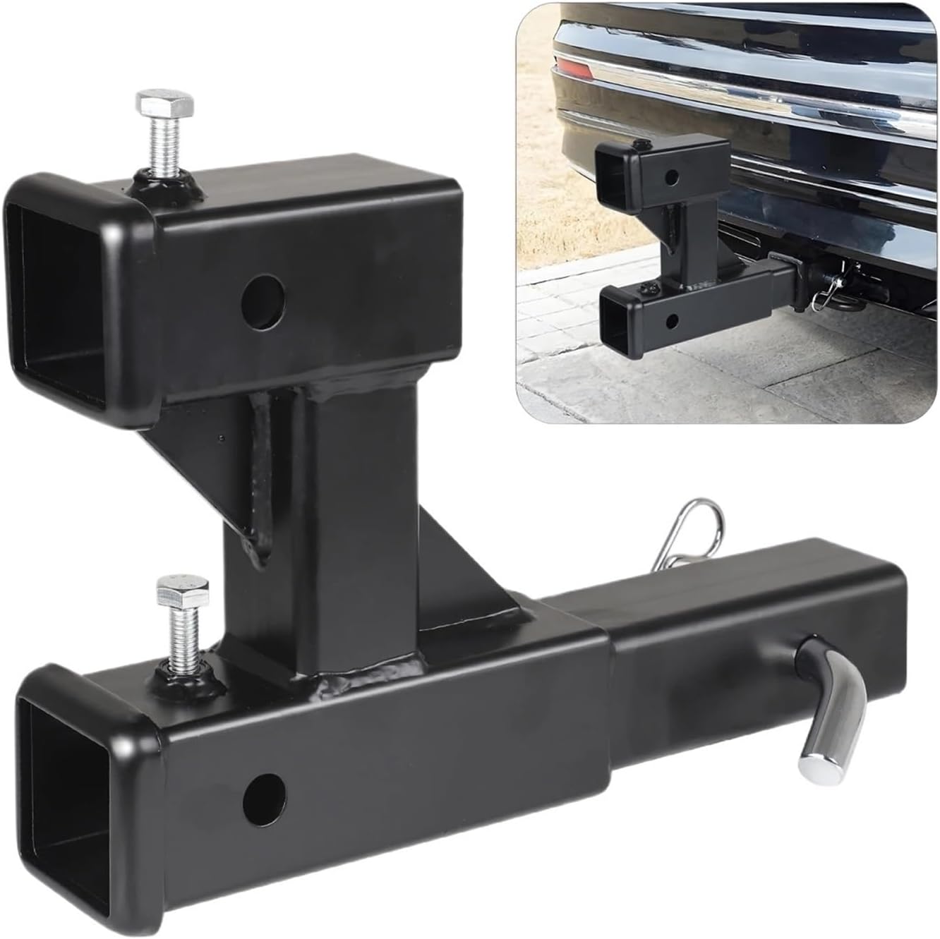 Dual Hitch Extension With Bolt Nut Kit Fits For 2 Inch Extender To 10 Inch Max Length Adjust 7-1/2 Inch Riser Or Drop 4,000 Lbs