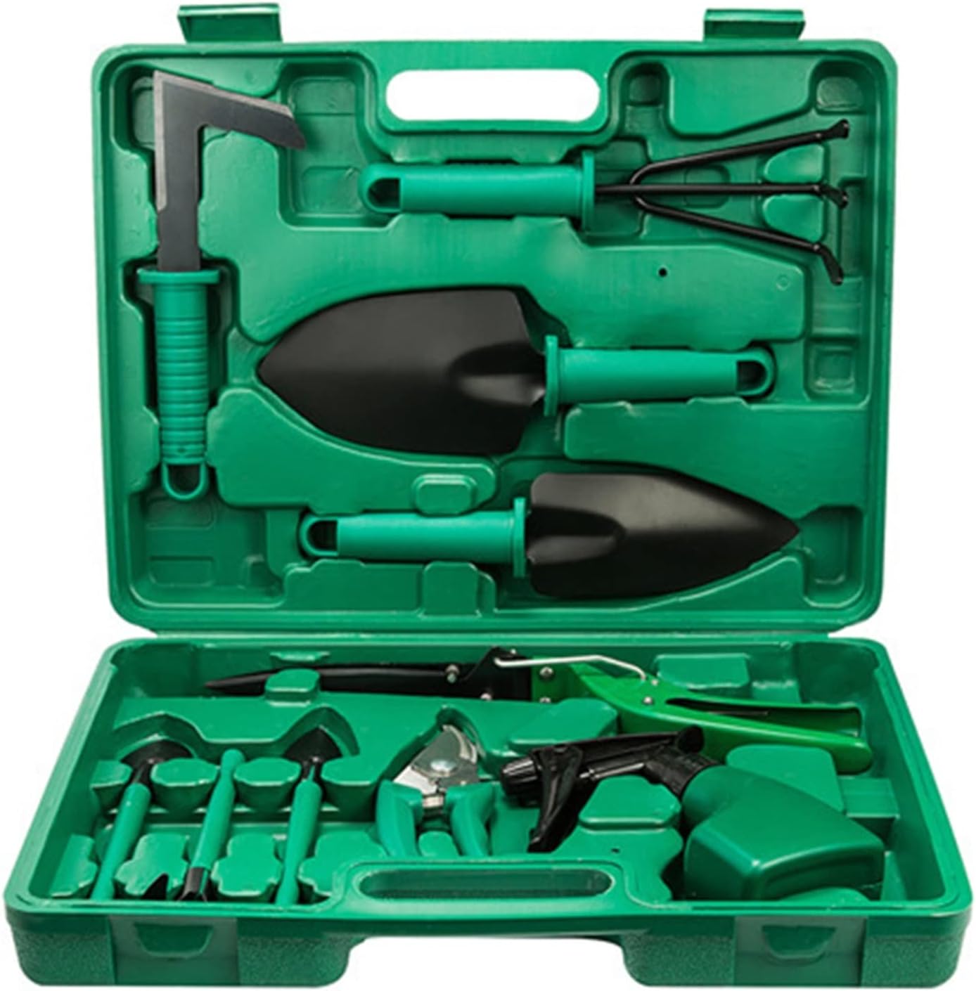 Garden Tools Set, 10 Pieces Gardening Tools, Garden Hand Tools with Purple Floral Print Ergonomic Handle & Carrying Case (Color : Green)