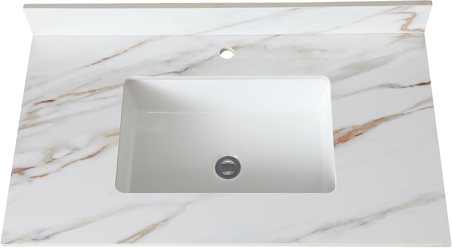 Montary 37'x 22' Vanity Top with Sink for Bathroom, Rectangular Undermount Ceramic Sink & Backsplash, Single Bowl Vanity Top with Safety Overflow Hole