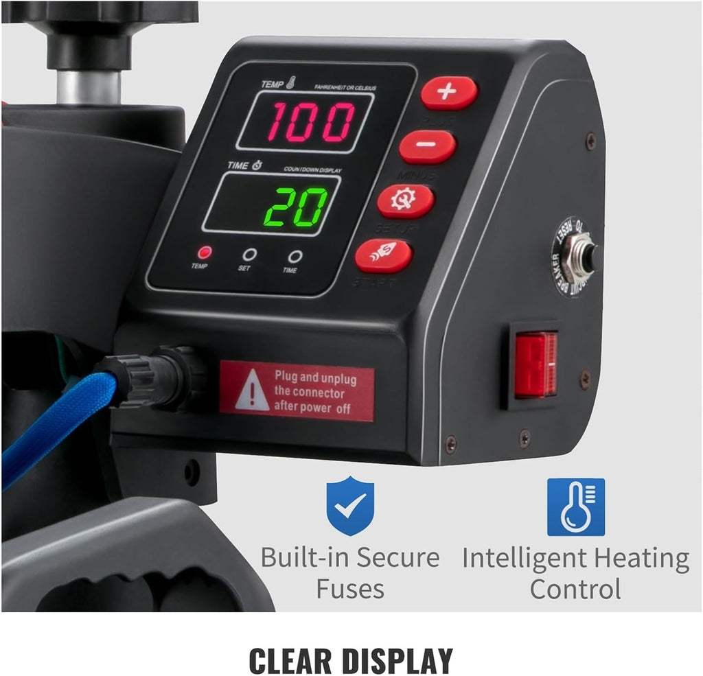 Heat Press,5 in 1 Heat Press Machine,Clamshell Sublimation Transfer Printer,Precise Temperature Control,for Crafts,T-Shirt,Hat