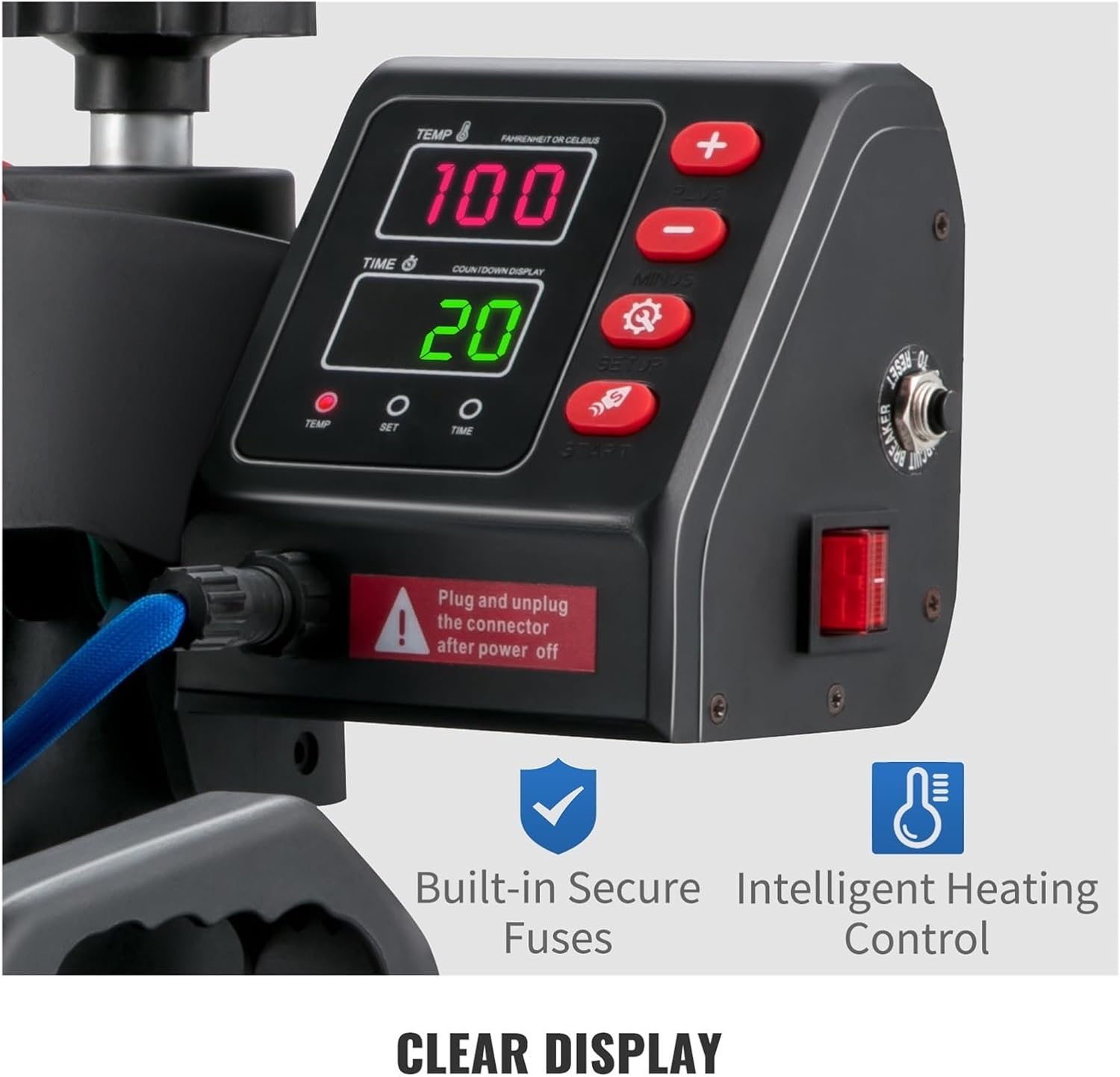 Heat Press,5 in 1 Heat Press Machine,Clamshell Sublimation Transfer Printer,Precise Temperature Control,for Crafts,T-Shirt,Hat