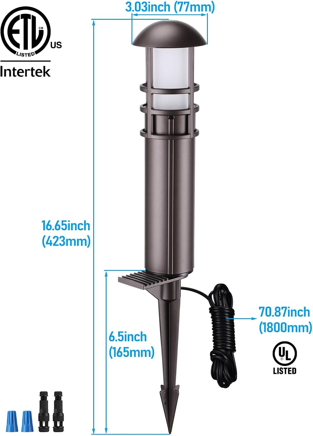 LEONLITE 5CCT Low Voltage Landscape Pathway Lights 3W Landscape Lighting 12-24V LED Bollard Path Lights Wired CRI90+ Aluminum Pathway Lighting for Walkway Yard Garden, ETL, 1800-5000K, Pack of 6