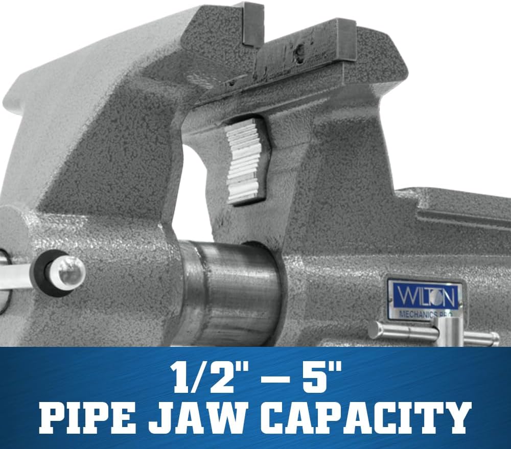 Wilton Mechanics Pro Bench Vise, 10' Jaw (Width-12', Opening-5-1/4') Throat (Model 8100M), Gray