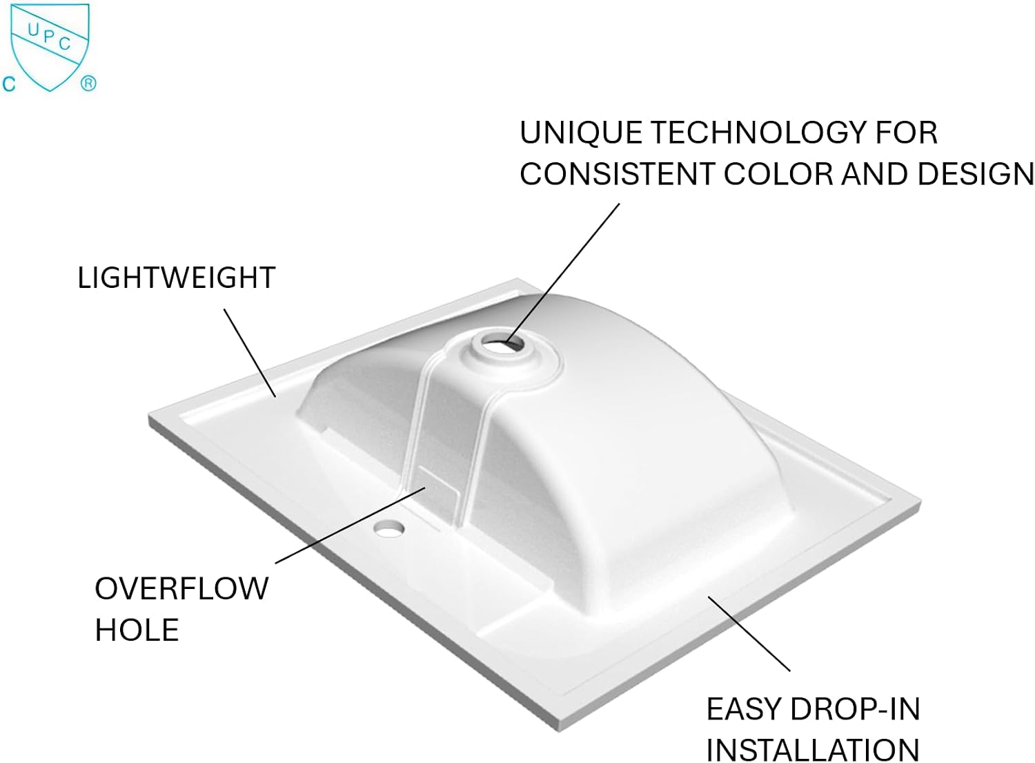 25'/31'/37' Solid Surface Resin Streamline Vanity Top with Sink-Durable, Consistent Color, Easy-to-Clean, Built-in Overflow, Single-Hole Faucet Mount (37'W x 22'D)