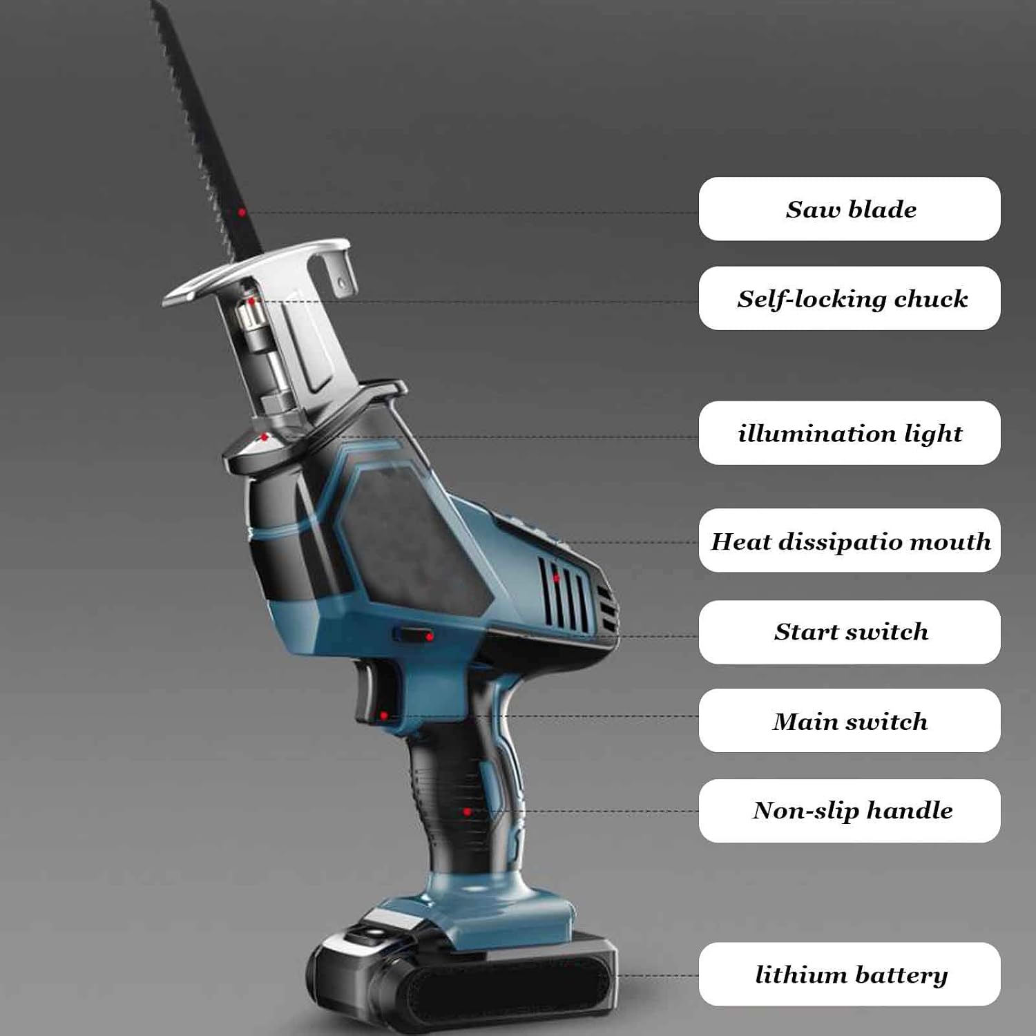 12V Reciprocating Saw Mini Cordless Electric Chain Saw Rechargeable Household Cutting Electric Saw is Light and Portable Suitable for Felling Wood (One electricity One charge)