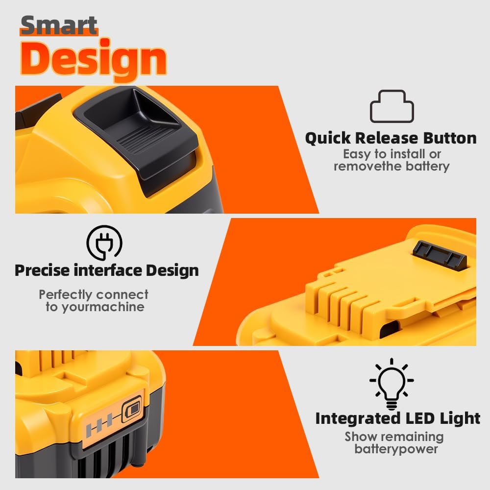 1Pack 8.0Ah 20V Battery Replacement for Dewalt 20V Lithium Battery Compatible with Dewalt 20 Volt MAX XR DCB200 DCB201 DCB203 DCB204 DCB205 DCB206 DCD DCF DCG Series Cordless Power Tools