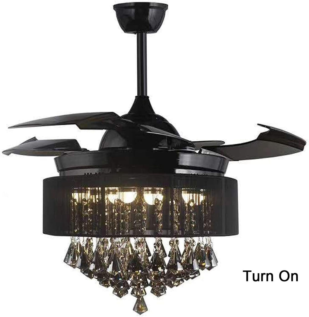 42 inches Fandelier Crystal Ceiling Fans Lights with Remote Control, Ceiling Fan Chandelier with 3 Colors 3 Speed Fan Chandelier with LED Lights for Living Room Bedroom, DS-FZ190, Black A