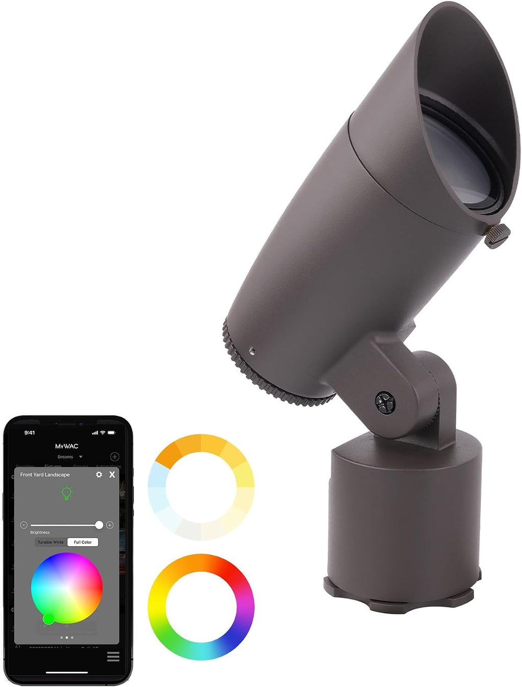 WAC Lighting LED 12V Colorscaping Smart App Controllable Landscape Lighting with RGBWW Color Changing and Tunable White Accent 15W Spot Light with Adjustable Beam Angle in Bronze