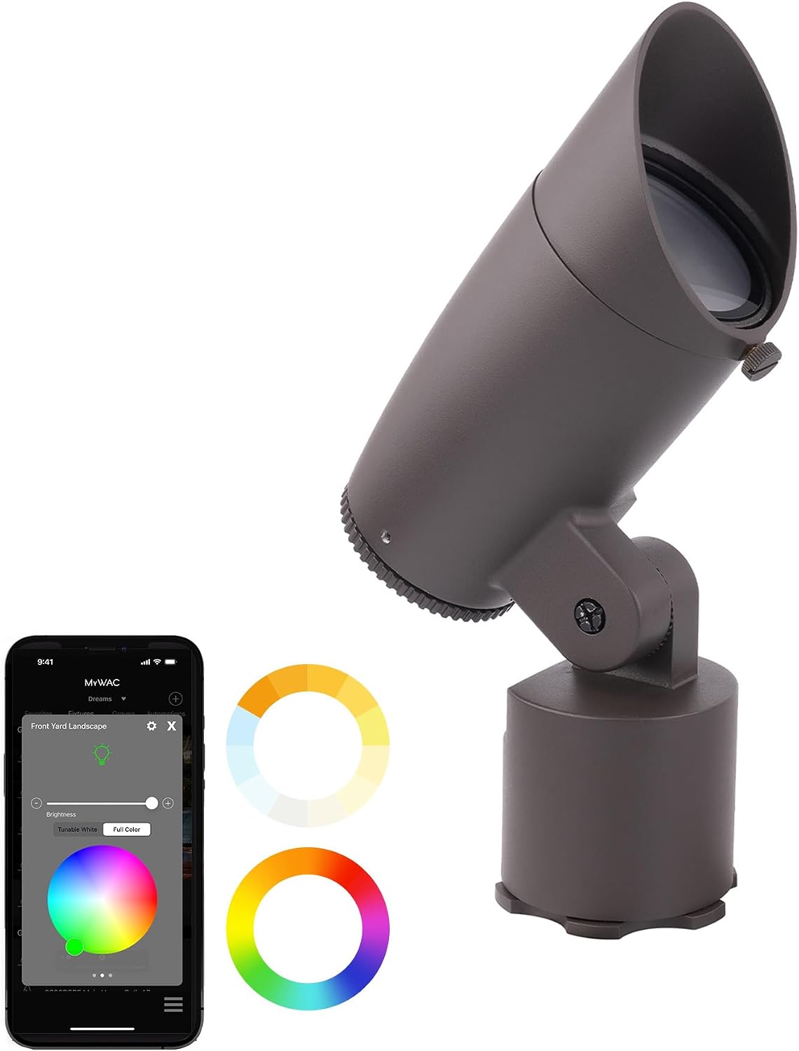 WAC Lighting LED 12V Colorscaping Smart App Controllable Landscape Lighting with RGBWW Color Changing and Tunable White Accent 15W Spot Light with Adjustable Beam Angle in Bronze