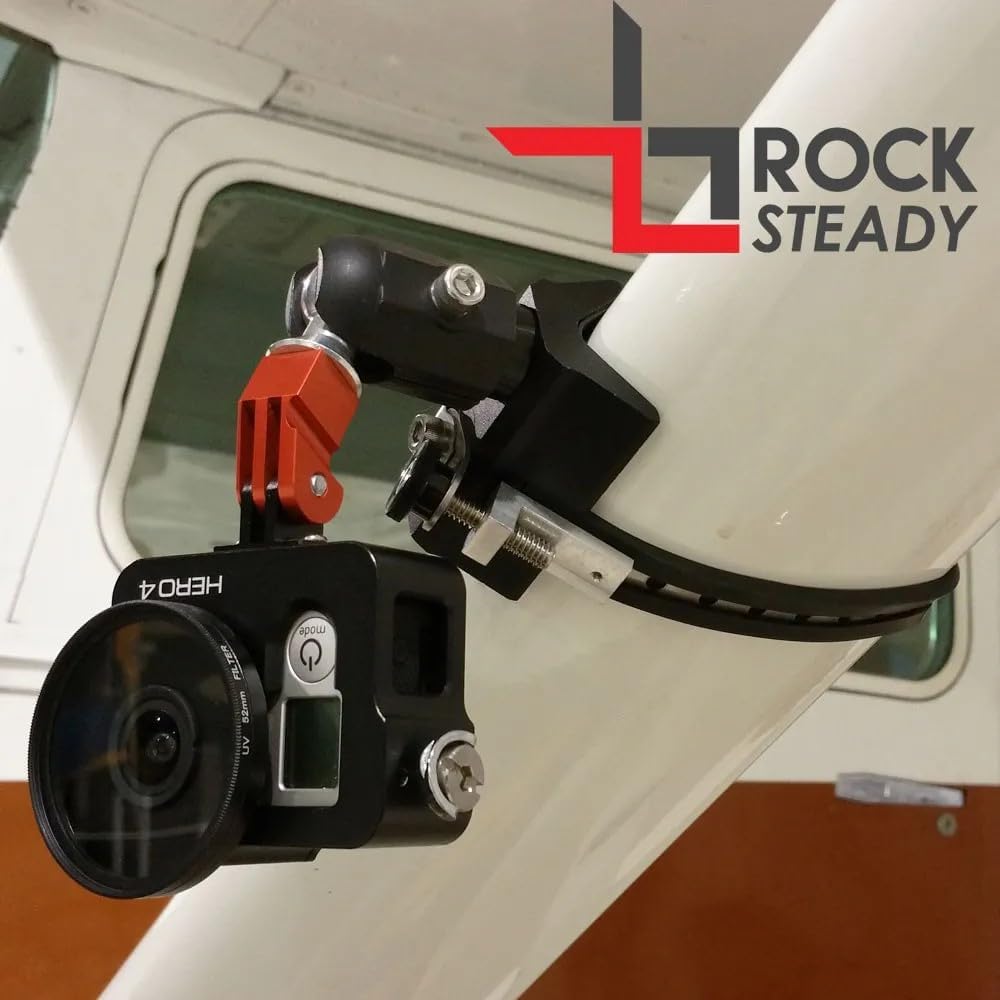 Rock Steady Strut Skid Pole 1' - 2.5' Exterior Airplane Camera Ball Mount Compatible with GoPro and Action Cameras - Car RV Truck Boat (Cushioned Stainless Steel Strap)