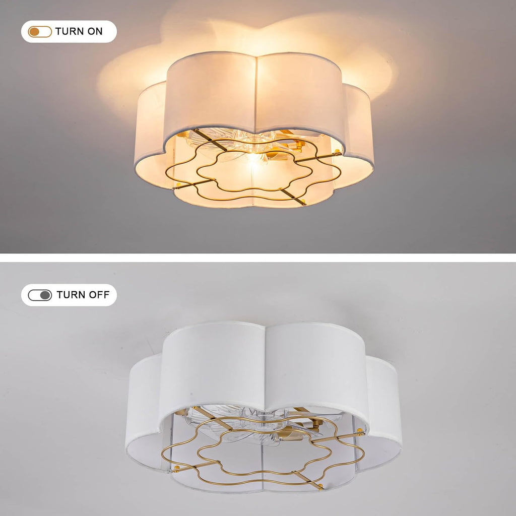 Caged Ceiling Fan with Lights, Flush Mount 20' Boho Ceiling Fans with Lights Remote Control, Low Profile Fabric Bladeless with 6 Speeds for Bedroom, Nursery, Kitchen