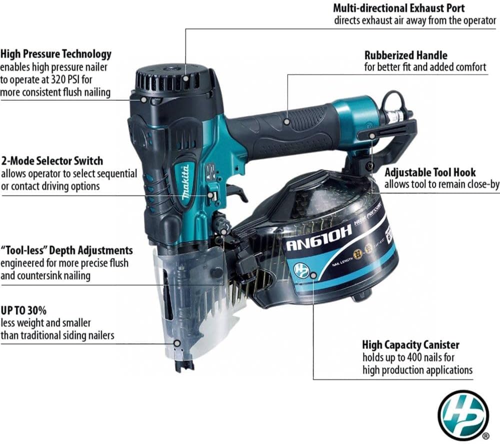 Makita AN610H 2-1/2' High Pressure Siding Coil Nailer