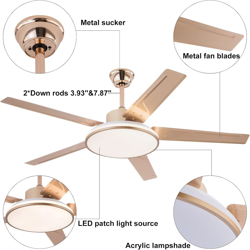 Outdoors Dimmable Fandelier Ceiling Fan with Light Remote, Timing Reversal, Adjustable Wind Speed, Low Noise 35db Pendant Lamp For Living Room, Dining Room, Kitchen, Bedroom,Pavilion terrace（52 inch）