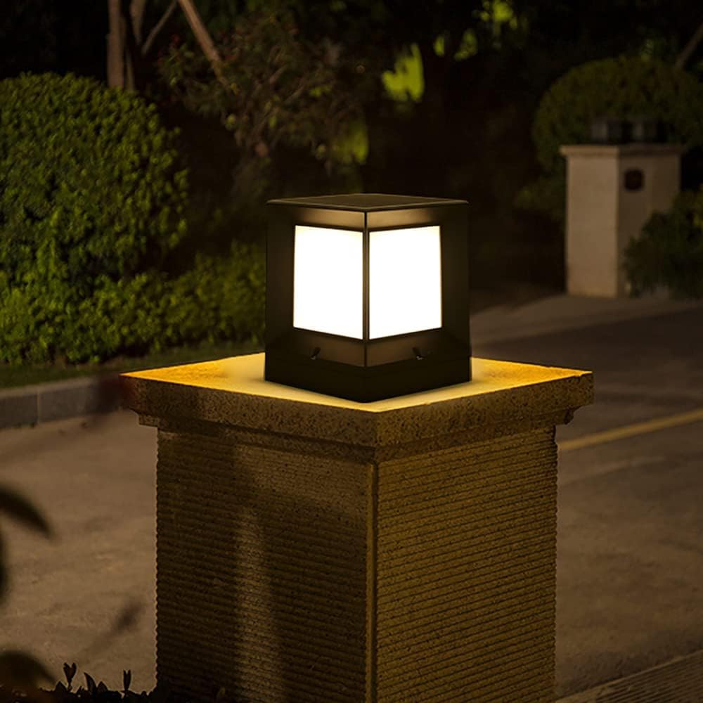 Modern Cube Shape Solar Pillar Lamp Outdoor Waterproof IP55 Column Lamp Aluminum Post Lamp with Acrylic Lampshade Fence Outer Stigma Lamp