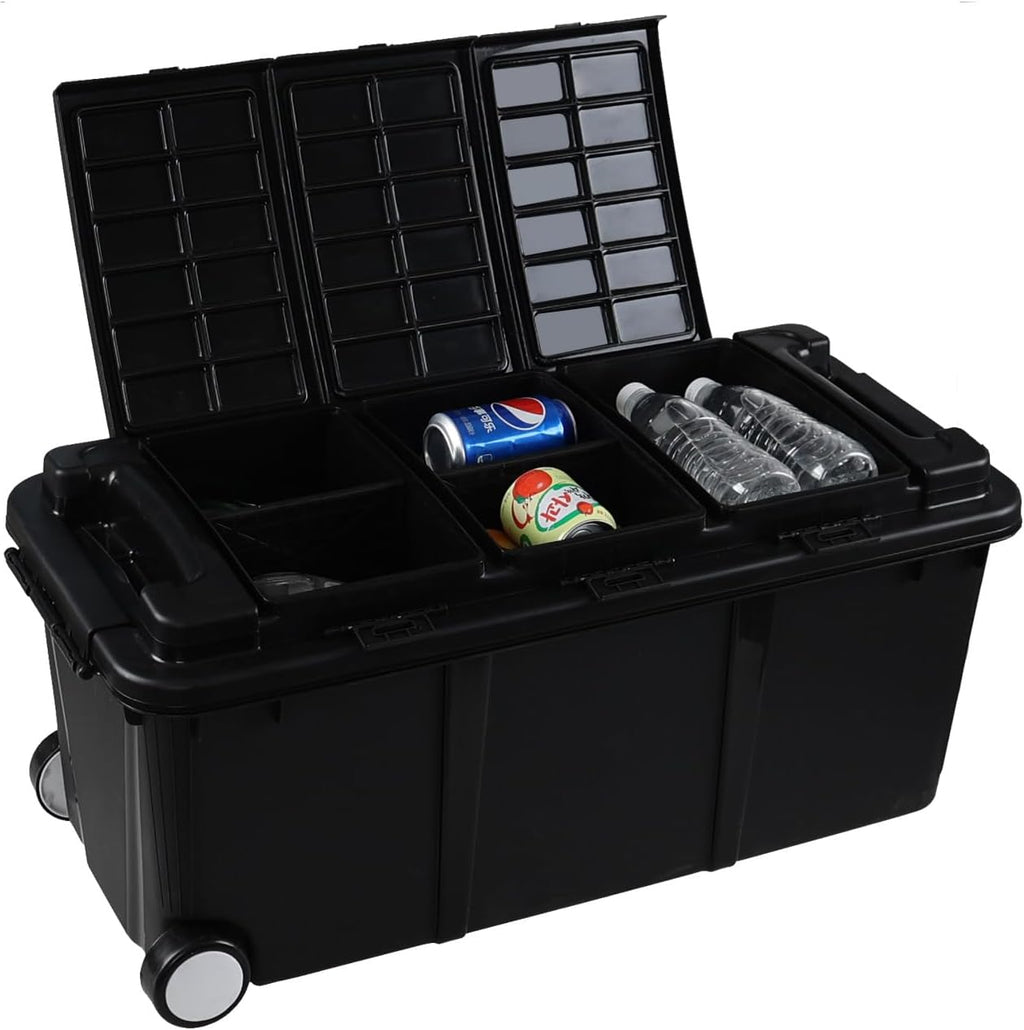 Sadstory 20 Gallon Plastic Wheeled Storage Tote with Compartment, 2 Pakcs