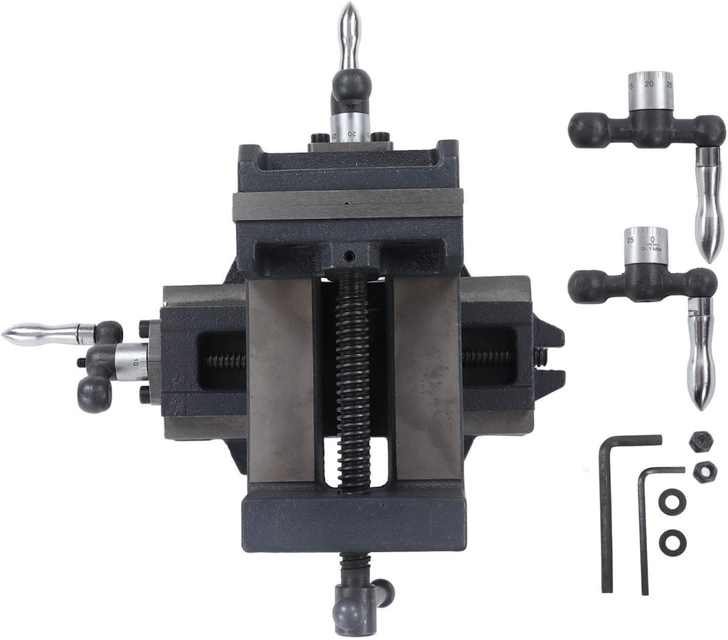 4 Inch Cross Slide Drill Press Vise, Industrial Strength Cast Steel, 100mm Jaw Opening, Accurate Clamping, Stable Mounting for Drilling and Milling Machines