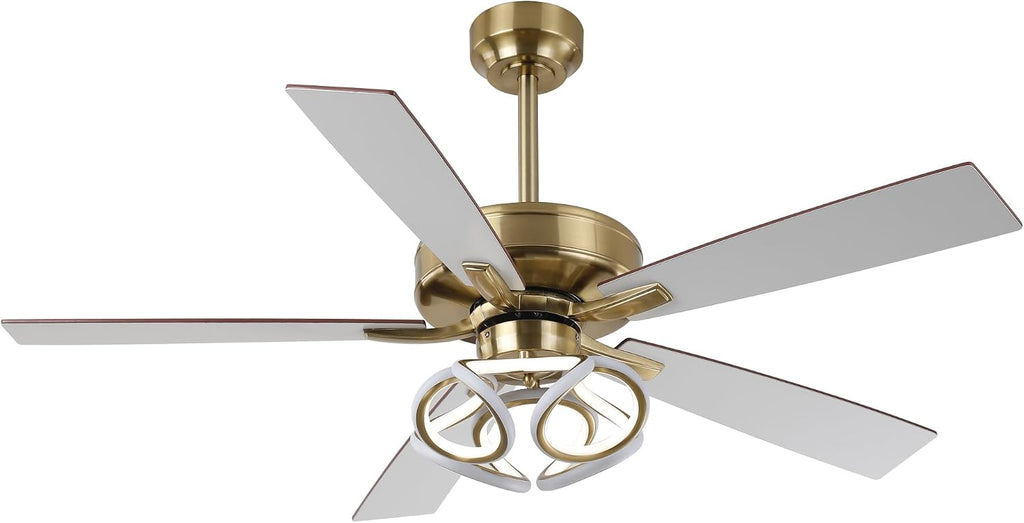 52' Gold Ceiling Fans with Lights and Remote/APP, RGB Color Changing LED Lighting Ceiling Fan, Indoor Outdoor Modern Luxury White and Gold Ceiling Fan for Living Room, Bedroom, 3CCT, 6 Speeds