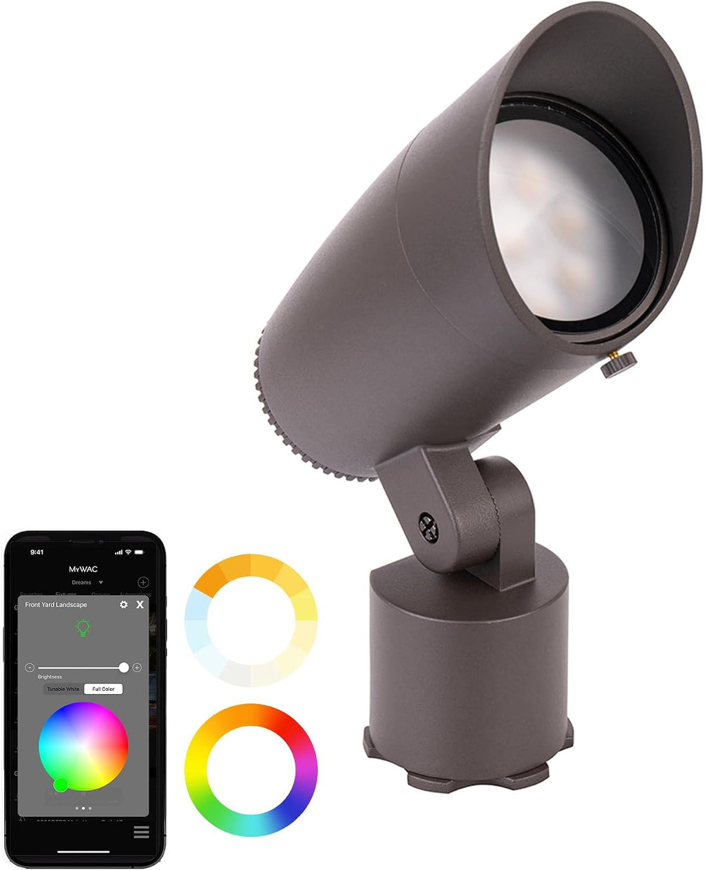 WAC Lighting LED 12V Colorscaping Smart App Controllable Landscape Lighting with RGBWW Color Changing and Tunable White Grand Accent 24W Spot Light with Adjustable Beam Angle in Bronze