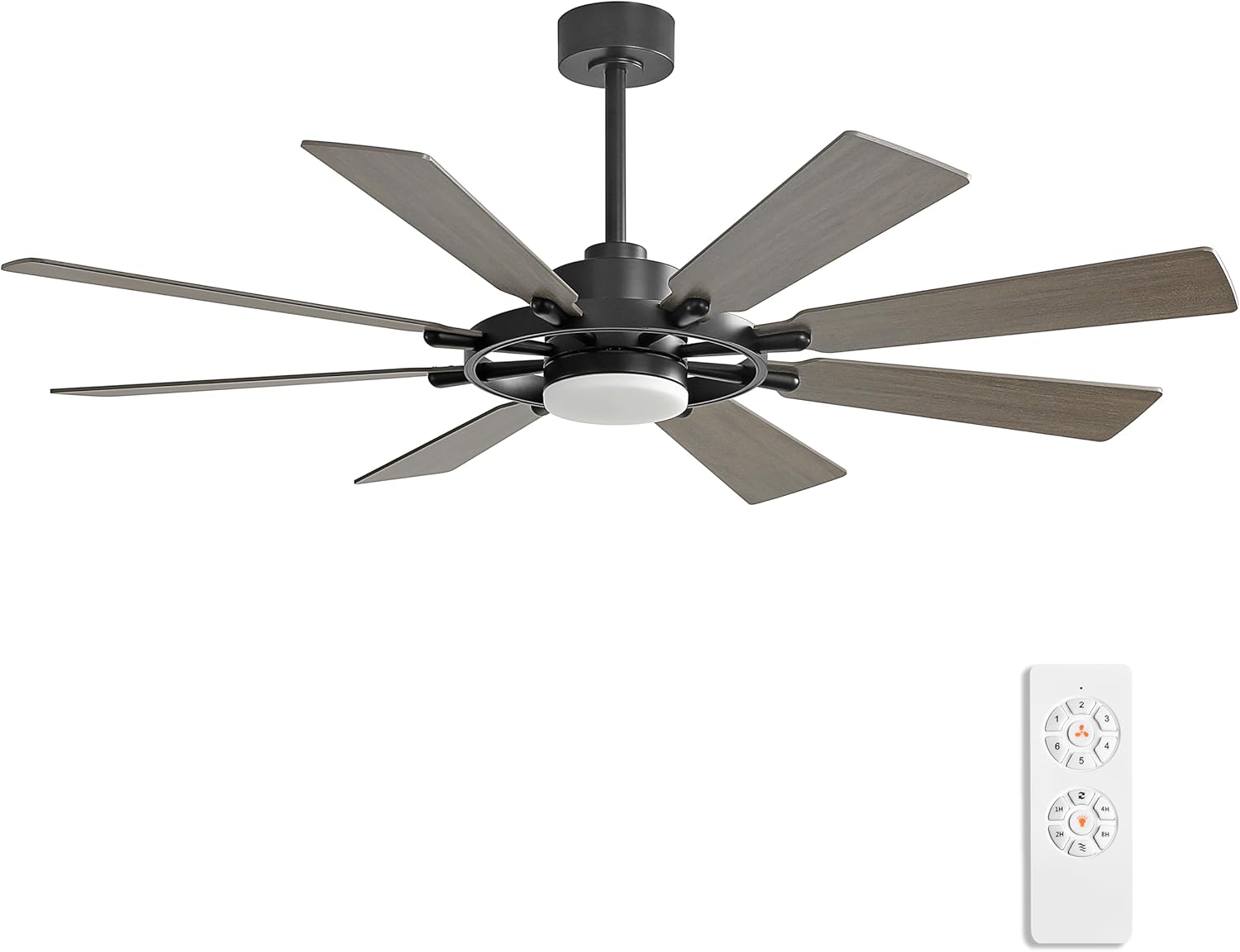 ELEHINSER 80 Inch Ceiling Fan with Lights and 3 Downrods, 8 Plywood Blades, 6-Speed Noiseless Reversible DC Motor, 3CCT, Windmill Ceiling fan for Kitchen Bedroom Living Room, Black and Grey