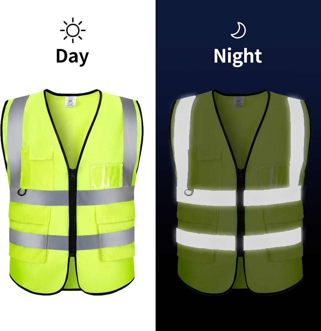 Custom Logo Safety Vest High Visibility Reflective Vest Class 2 Standard with Pockets and Zipper